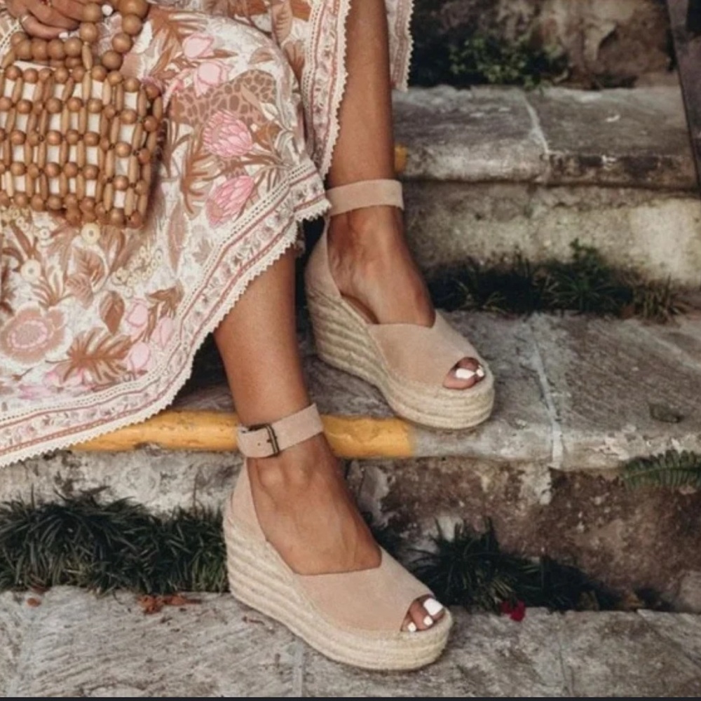 SOLUDOS POSITANO PLATFORM WEDGE SUEDE TAN Size 10 NWOB Anthropologie